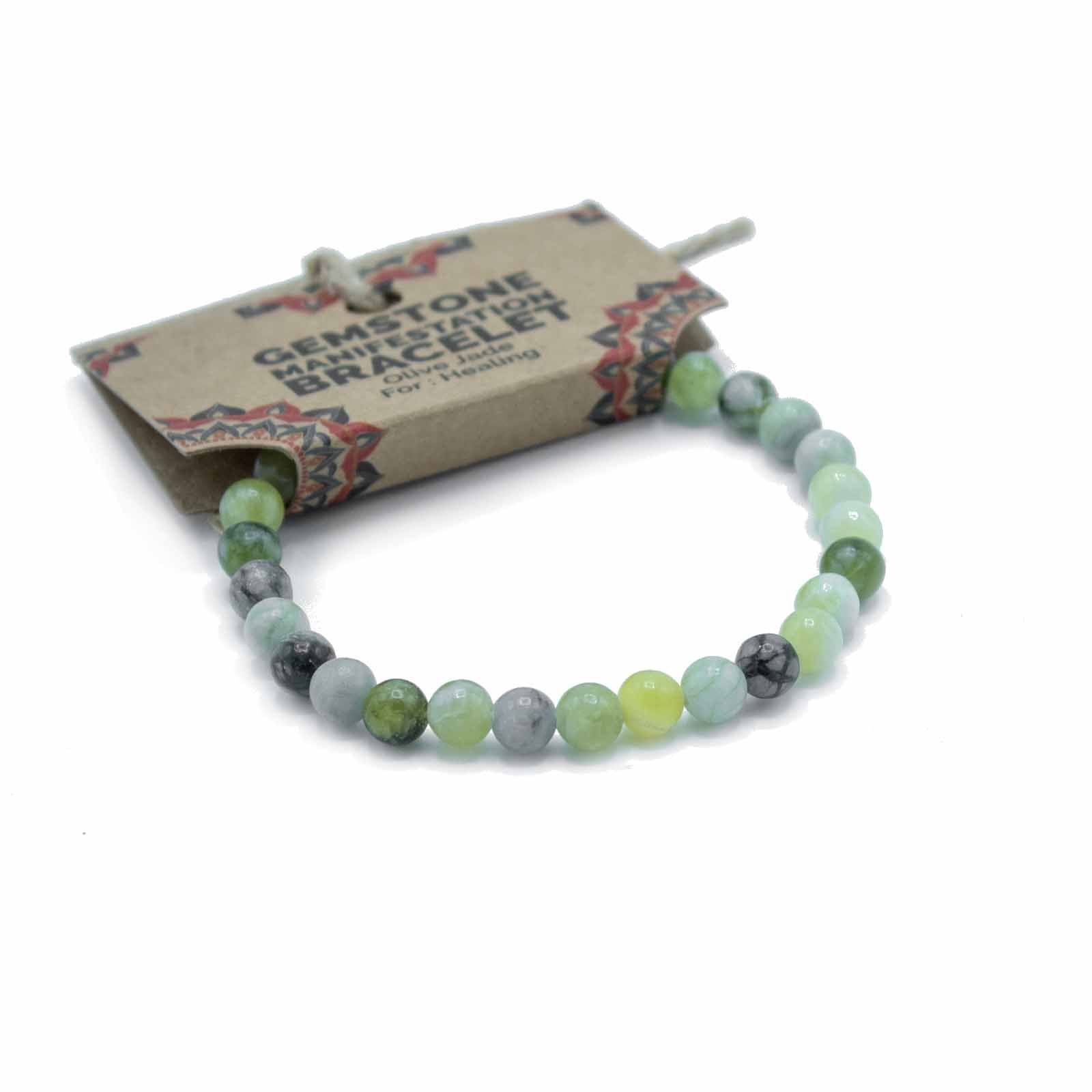 Pulsera de manifestación de piedras preciosas - Jade oliva - Curación