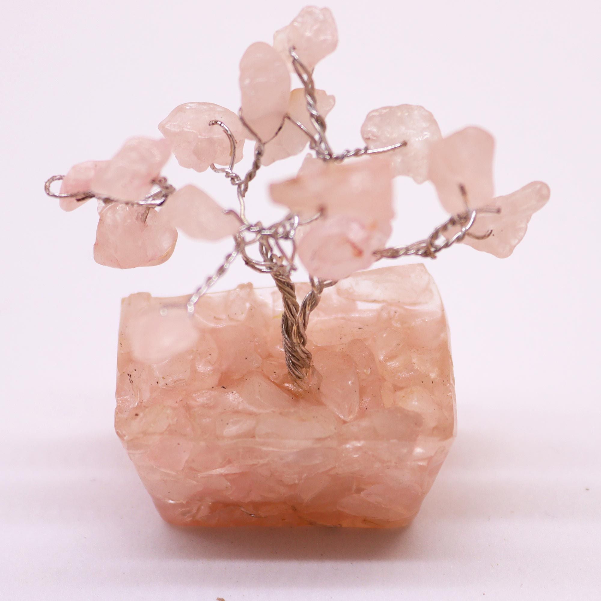Mini árbol de piedras preciosas sobre base de orgonita - Cuarzo rosa (15 piedras)