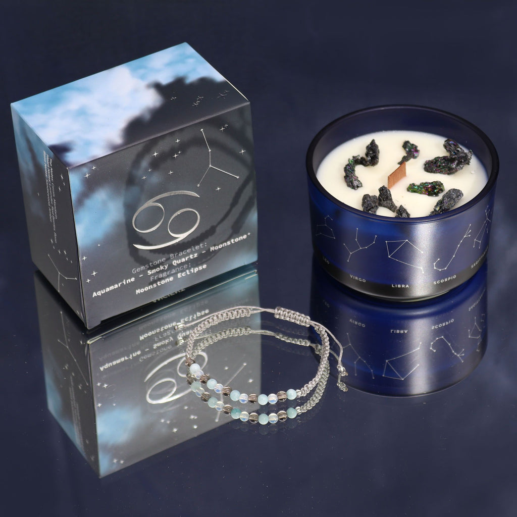 Vela de cristal del zodiaco con pulsera de piedras preciosas - Cáncer