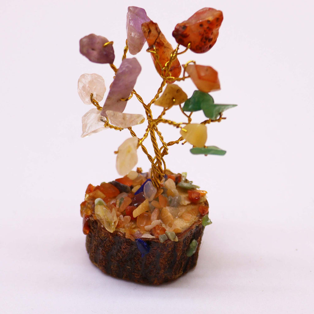 Mini árbol de piedras preciosas sobre base de madera - Piedras múltiples (15 piedras)